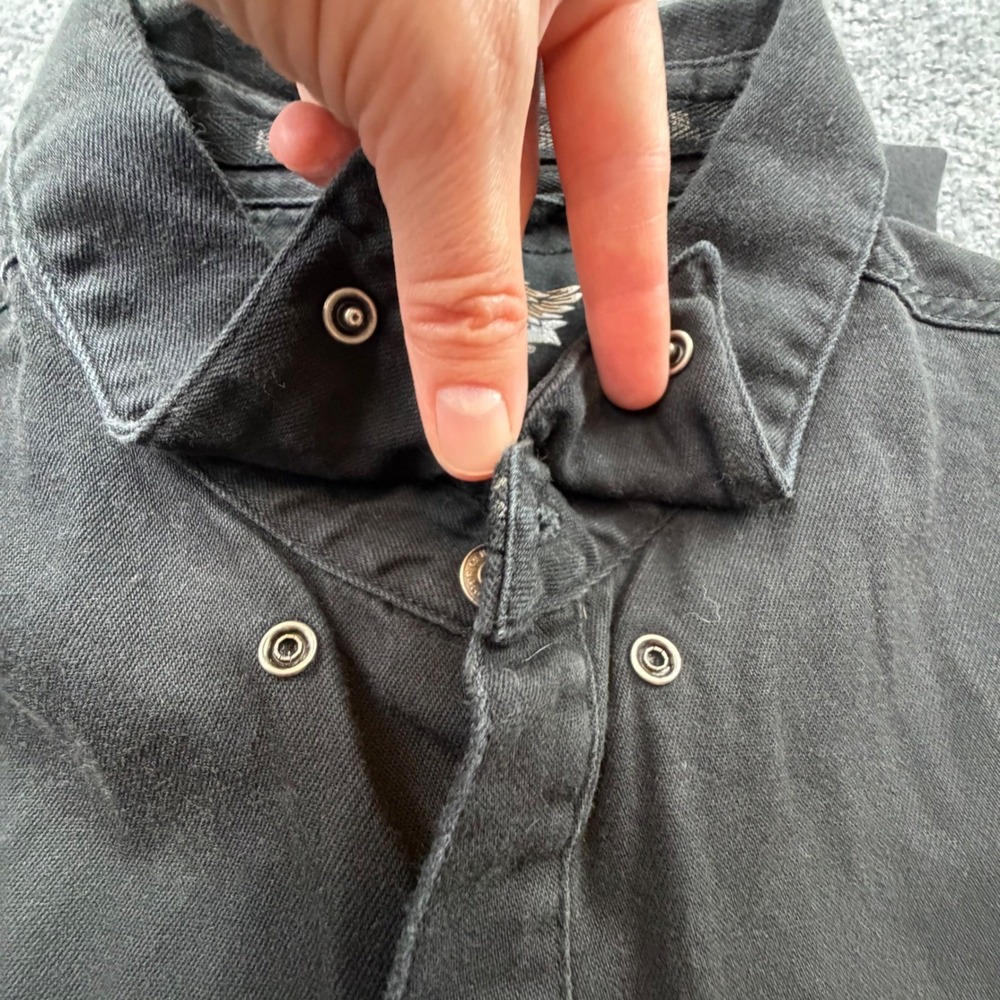 Vintage Harley Davidson Heavy Button‎ Down Shirt Size 2XL Eagle Shirt Black - Picture 9 of 16